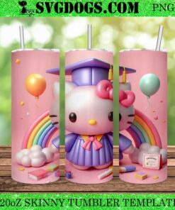 Graduate Hello Kitty 20oz Tumbler Wrap PNG, Cute Kitty School 20oz Tumbler Wrap PNG