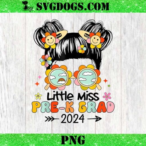 Little Miss Pre-k Grad Graduation 2024 PNG, Kid Girls Groovy Prek PNG