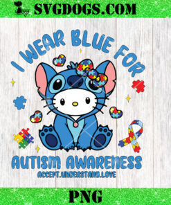 Stitch Hello Kitty I Wear Blue For Autism Awareness PNG, Stitch Autism PNG