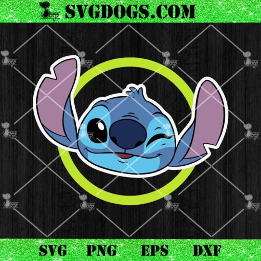 Stitch Winking Green Circle Portrait SVG, Cute Lilo Stitch SVG PNG EPS DXF