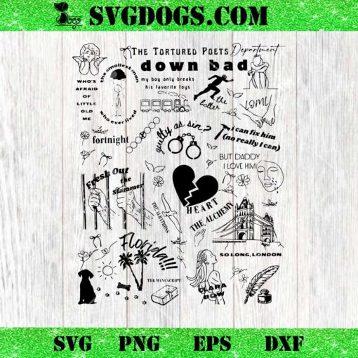 The Tortured Poets Department Song Name Doodles SVG