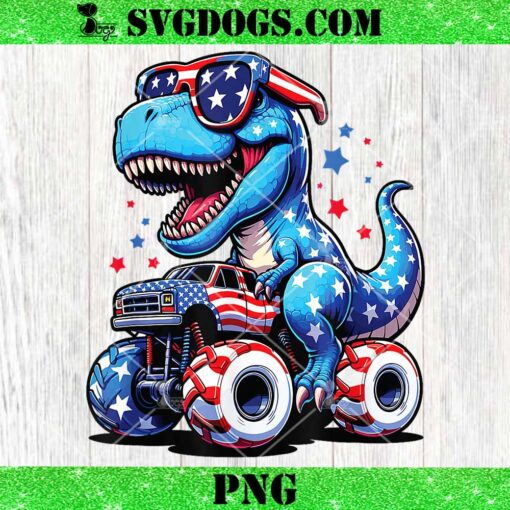 4th Of July T Rex Dino Trex Dinosaur Monster Truck PNG, T-Rex Riding Monster Truck PNG