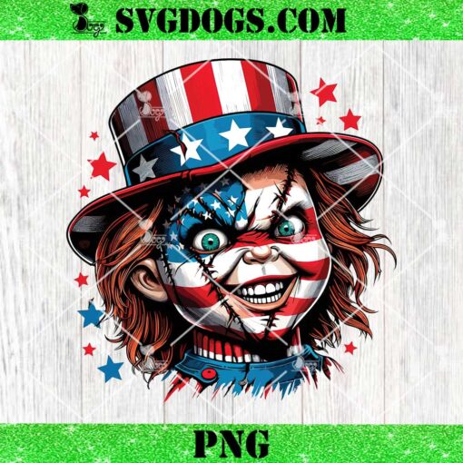 Chucky 4th Of July PNG, Chucky Horror American Flag PNG