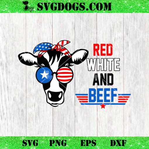 Red White And Beef SVG, Vintage Usa Flag 4th Of July Funny Cow SVG PNG DXF EPS
