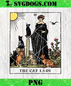 The Cat Lady Tarot Card PNG, Vintage Gothic Women And Cat PNG