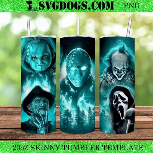 3D Horror 20oz Tumbler Wrap PNG, Jason Chucky Michael Myers Freddy Krueger 20oz Tumbler Wrap PNG