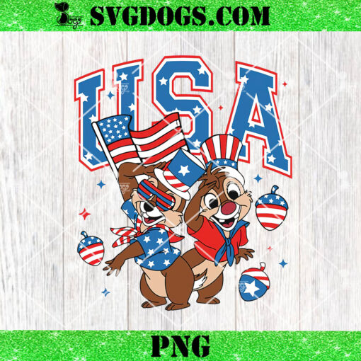 Chip And Dale With Nuts Patriotic USA PNG, Disney 4th Of July PNG