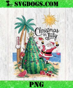 Christmas in July Santa Beach PNG, Watermelon Xmas Tree Santa PNG, Beach Summer PNG