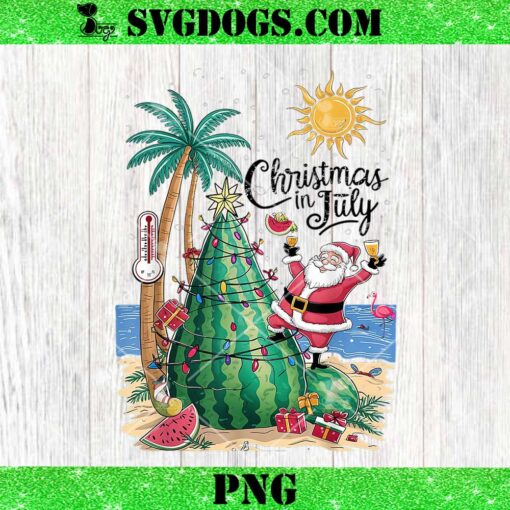 Christmas in July Santa Beach PNG, Watermelon Xmas Tree Santa PNG, Beach Summer PNG