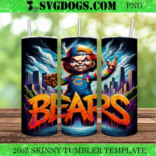 Chucky Chicago Bears 20oz Tumbler Wrap PNG, Chicago Bears Halloween 20oz Tumbler Wrap PNG