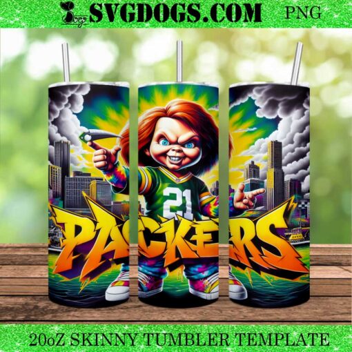 Chucky Green Bay Pakers 20oz Tumbler Wrap PNG, Pakers Halloween 20oz Tumbler Wrap PNG