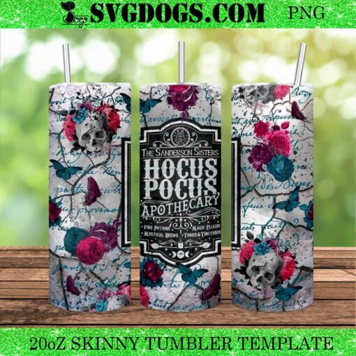 Hocus Pocus Apothecary 20oz Skinny Tumbler PNG, Halloween Skull 20oz Tumbler Wrap PNG