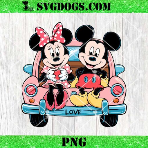 Love Car Mickey Minnie Couple PNG, Disney Valentines PNG