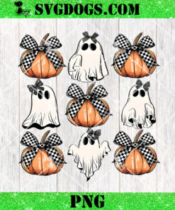 Spooky Season Coquette Bow Pumpkin Halloween PNG, Ghost Halloween PNG