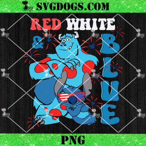 Sully Monster Inc And Stitch Red White Blue PNG, Disney 4th Of July PNG