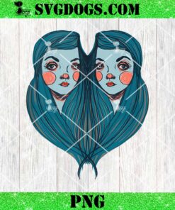 Big Eyes Sad Girls Twin Drawing PNG, Retro Mod Blue Hair Kawaii PNG