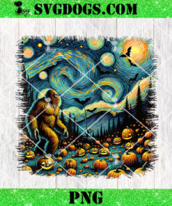 Bigfoot Starry Night Sasquatch Van Gogh PNG, Bigfoot Halloween PNG