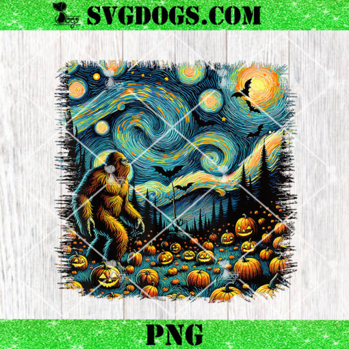 Bigfoot Starry Night Sasquatch Van Gogh PNG, Bigfoot Halloween PNG