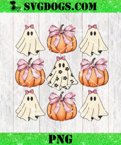 Coquette Bow Pumpkin Halloween Ghost Spooky Season PNG, Cute Halloween Coquette PNG