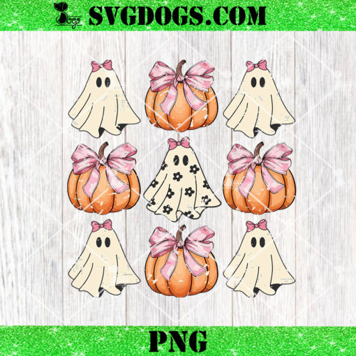 Coquette Bow Pumpkin Halloween Ghost Spooky Season PNG, Cute Halloween Coquette PNG