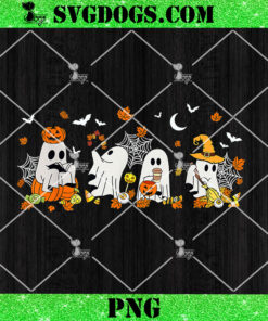 Cute Ghost Drinking Coffee Halloween Fall Ghost Book Reading PNG, Ghost Reading Books PNG