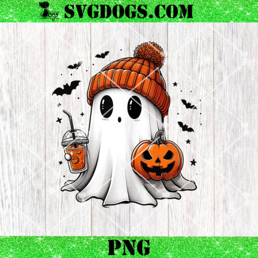 Cute Ghost Drinking Coffee Halloween Ghost Ice Coffee PNG, Ghost Pumpkin PNG