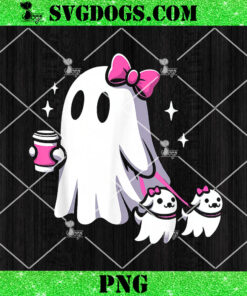 Halloween Cute Ghost Walking Dog PNG, Spooky Pink Coquette Ghost PNG