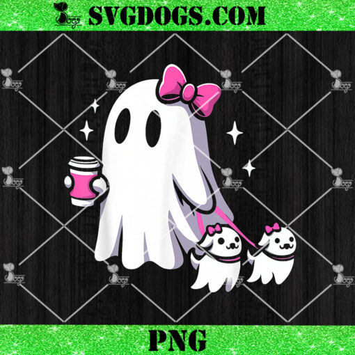 Halloween Cute Ghost Walking Dog PNG, Spooky Pink Coquette Ghost PNG