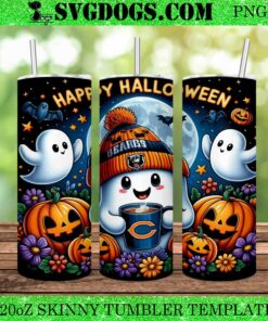 Halloween Ghost Chicago Bears 20oz Tumbler Wrap PNG, Pumpkin Bears NFL Tumbler Wrap PNG