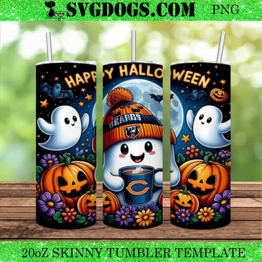 Halloween Ghost Chicago Bears 20oz Tumbler Wrap PNG, Pumpkin Bears NFL Tumbler Wrap PNG