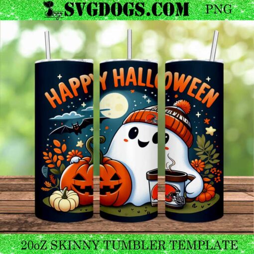 Halloween Ghost Cleveland Browns 20oz Tumbler Wrap PNG, Pumpkin Cleveland NFL Tumbler Wrap PNG