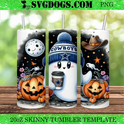 Halloween Ghost Dallas Cowboys  20oz Tumbler Wrap PNG, Pumpkin Cowboys NFL Tumbler Wrap PNG