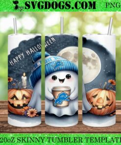 Halloween Ghost Detroit Lions 20oz Tumbler Wrap PNG, Pumpkin Detroit Lions NFL Tumbler Wrap PNG