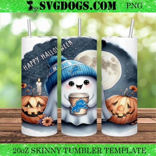 Halloween Ghost Detroit Lions 20oz Tumbler Wrap PNG, Pumpkin Detroit Lions NFL Tumbler Wrap PNG