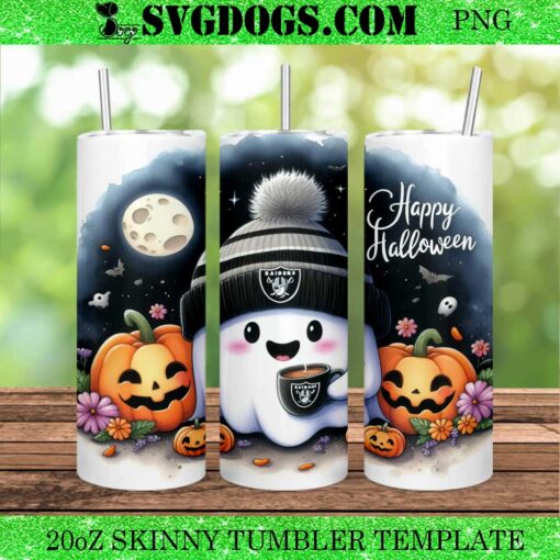 Halloween Ghost Las Vegas Raiders 20oz Tumbler Wrap PNG, Pumpkin Raiders NFL Tumbler Wrap PNG