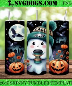 Halloween Ghost Philadelphia Eagles 20oz Tumbler Wrap PNG, Starbucks NFL Tumbler Wrap PNG