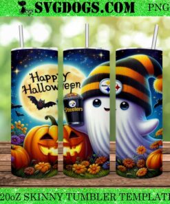 Halloween Ghost Pittsburgh Steelers 20oz Tumbler Wrap PNG, Pumpkin Steelers NFL Tumbler Wrap PNG