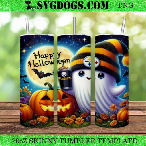 Halloween Ghost Pittsburgh Steelers 20oz Tumbler Wrap PNG, Pumpkin Steelers NFL Tumbler Wrap PNG