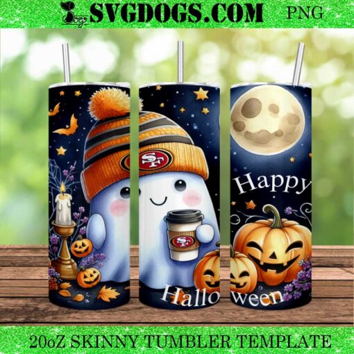 Halloween Ghost San Francisco 49ers 20oz Tumbler Wrap PNG, Pumpkin 49ers NFL Tumbler Wrap PNG