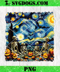 Halloween Skeleton Family Van Gogh Starry Night Pumpkin Fall PNG, Halloween Pumpkin PNG