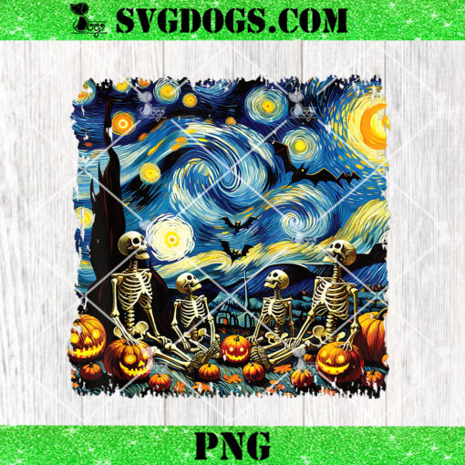 Halloween Skeleton Family Van Gogh Starry Night Pumpkin Fall PNG, Halloween Pumpkin PNG