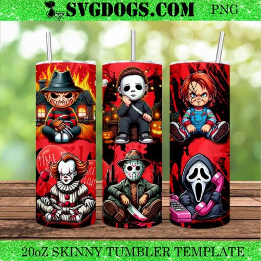 Horror Characters 20oz Tumbler Wrap PNG, Halloween Movies 20oz Tumbler Wrap PNG