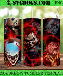 3D Horror 20oz Tumbler Wrap PNG, Jason Chucky Michael Myers Freddy Krueger 20oz Tumbler Wrap PNG