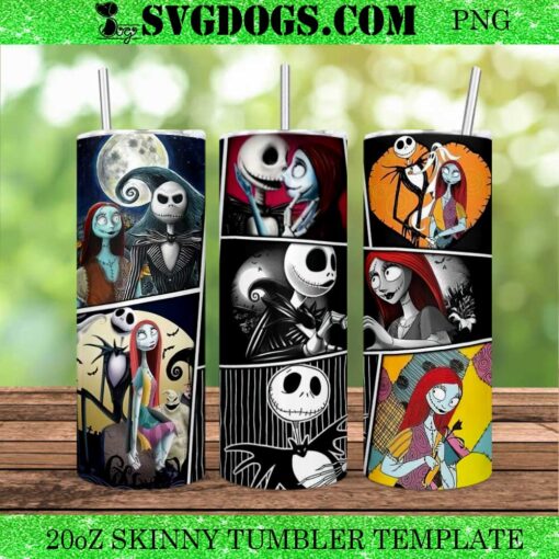 Jack Skellington And Sally 20oz Tumbler Wrap PNG, Nightmare Before Christmas Tumbler Wrap PNG