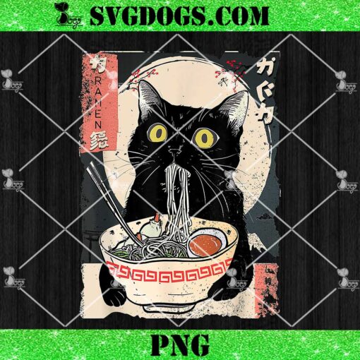 Kawaii Cat Eating Ramen Noodles PNG, Funny Anime Gift Girls Teens PNG