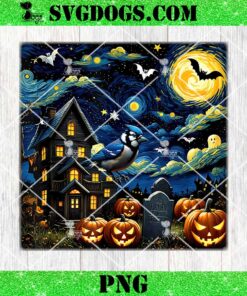 Spooky Halloween Blue Jay Starry Night PNG, Van Gogh’s Starry Night Halloween PNG