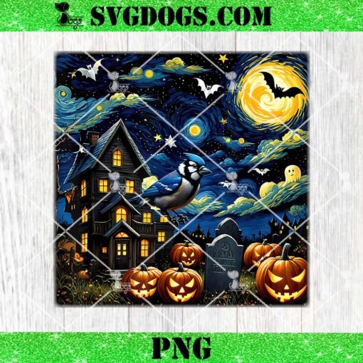 Spooky Halloween Blue Jay Starry Night PNG, Van Gogh’s Starry Night Halloween PNG