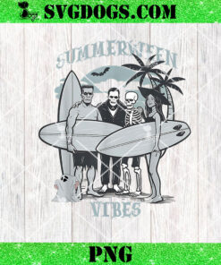 Summerween Surfing Monsters Classic Halloween Vibes PNG, Skeleton Surf Time Summer PNG