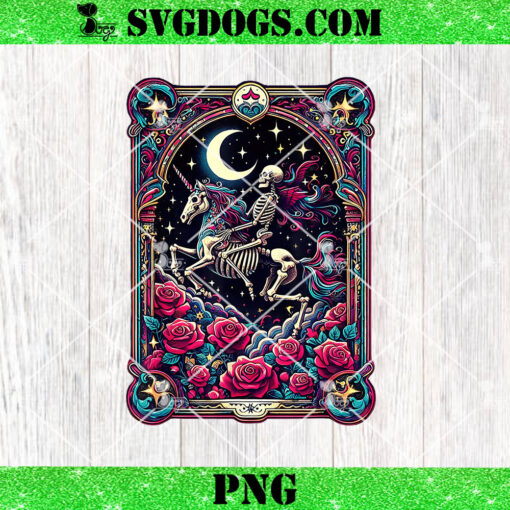 Tarot Card Skeleton Colorful Floral Unicorn PNG, Halloween PNG