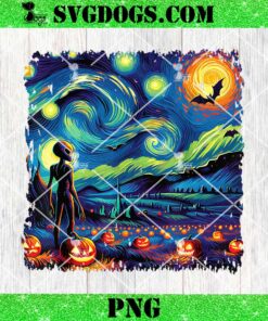 Van Gogh Starry Night Alien Man Halloween Fall Pumpkin Bats PNG